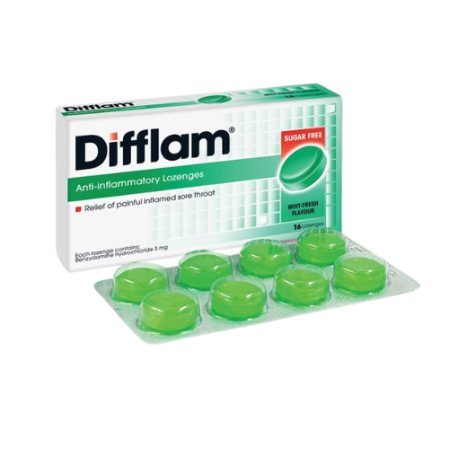 DIFFLAM ANTI-INFLAMMATORY LOZENGES SUGAR FREE 3 MG 16’S – RDS Pharmacy